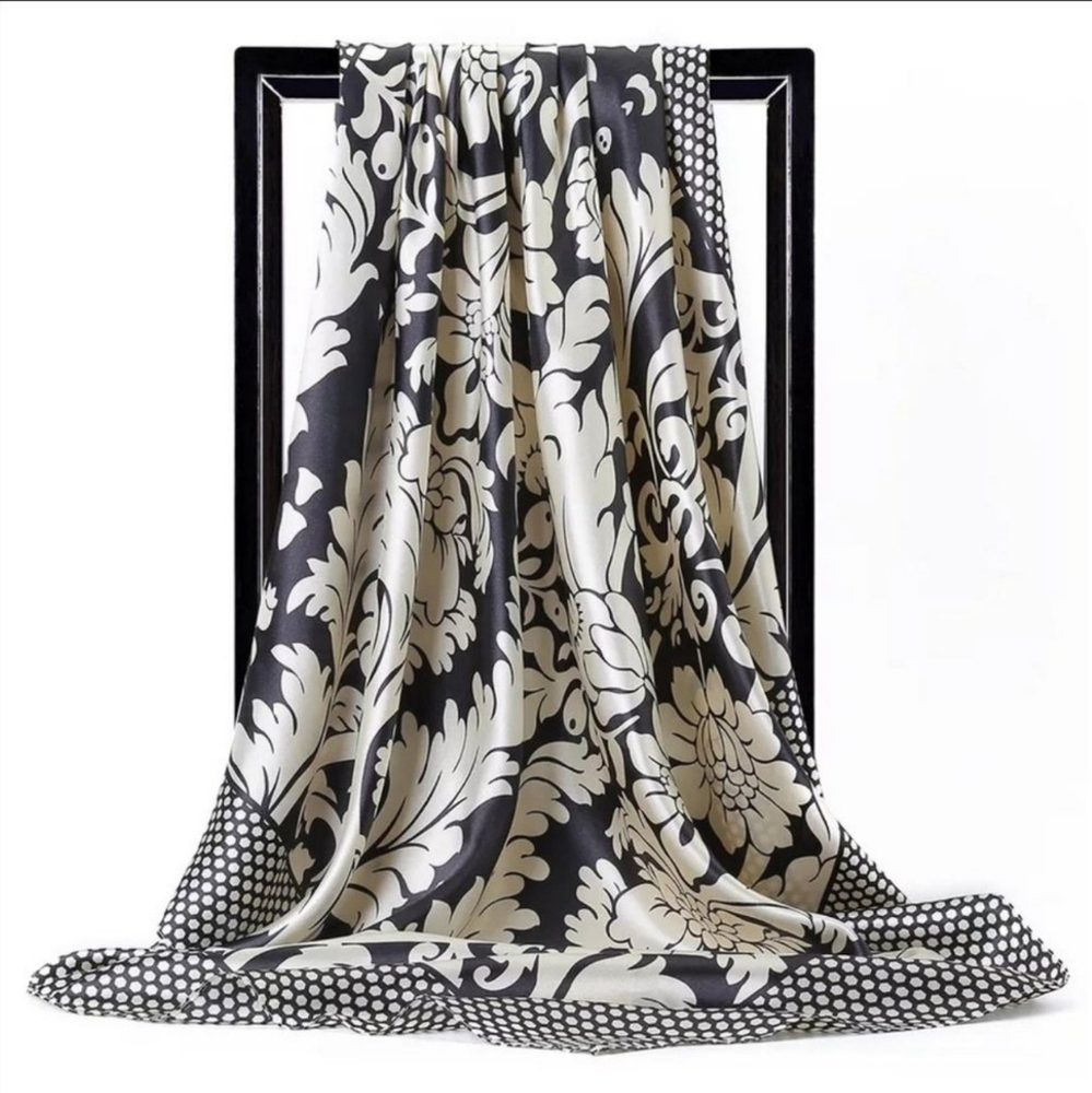 Large Floral Print Silk Feel Square Scarf